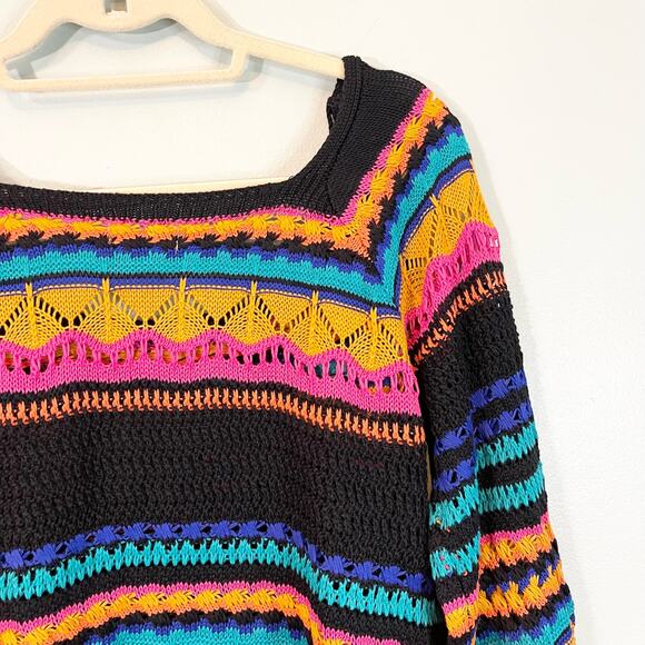 UMGEE Women's Multicolor Square Neck Crochet Knitted Pullover Sweater Large NWT - Picture 5 of 11